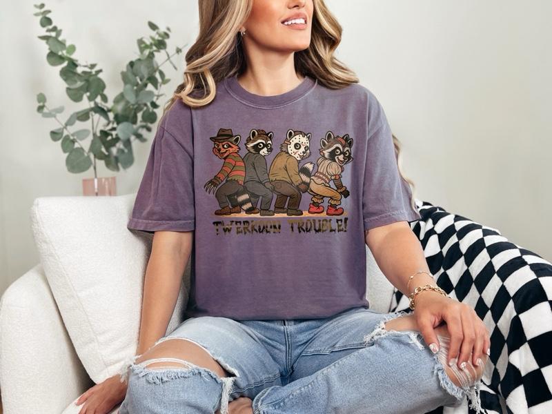 Twerkcoon Trouble T-shirt on Comfort Colors Summer Everyday Style Shirtsleeve love casual comfortable super soft relaxed fit unisex Sizing womenswear Streetwear  vintage Crewneck Printed Loose Graphic Top Shortsleeve
