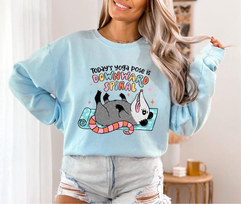Todays yoga pose Crewneck Comfort Colors Sweatshirt Unisex Women's Crewneck Preshrunk Love Design Black Bat Graphic Top Pullover relaxed fit Long Sleeve Womenswear Fleece Cotton