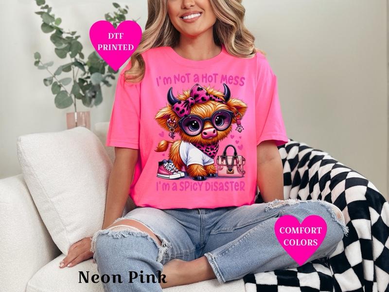 Spicy Disaster Cow T-shirt on Comfort Colors Summer Everyday Style Short Sleeve casual comfortable super soft relaxed fit unisex Sizing womenswear Streetwear vintage Crewneck Printed Loose Graphic Top #CowPrint #HighlandCow #CowObsessed #CowLover