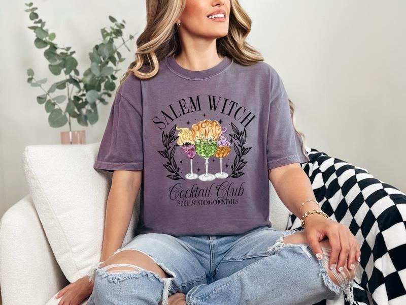 Salem Witch Cocktail Club T-shirt/Sweatshirt on Comfort Colors Summer Everyday Style Shirtsleeve love casual comfortable super soft relaxed fit unisex Sizing womenswear Streetwear  vintage Crewneck Printed Loose Graphic Top